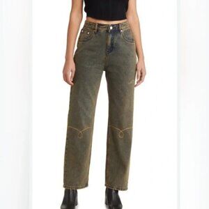Free People x House of Sunny Courtyard Embroidered Straight Leg Jeans